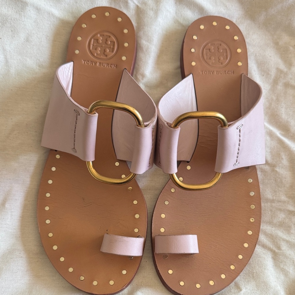 Tory Burch Pink Sandals with Gold Ring Detail
